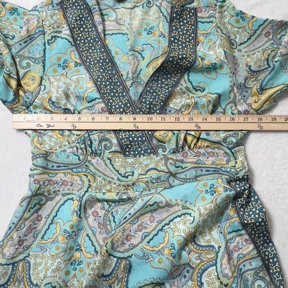 ME 2 MAGIC Maxi Dress Womens Sz L Green Paisley 3/4 Sleeve Bohemian